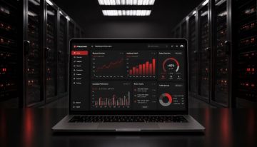 ast website hosting Nigeria infrastructure showing analytics dashboard and cloud server performance metrics.